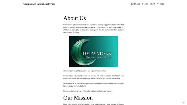 Screenshot of the Companions Educational Trust website