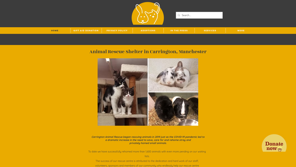 Screenshot of the Carrington Animal Rescue website