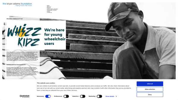 Screenshot of the The Bryan Adams Foundation website