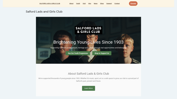 Screenshot of the Salford Lads' And Girls' Club website