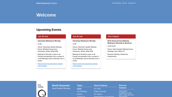 Screenshot of the North Somerset Area Quaker Meeting Of The Religious Society Of Friends (Quakers) In Britain website
