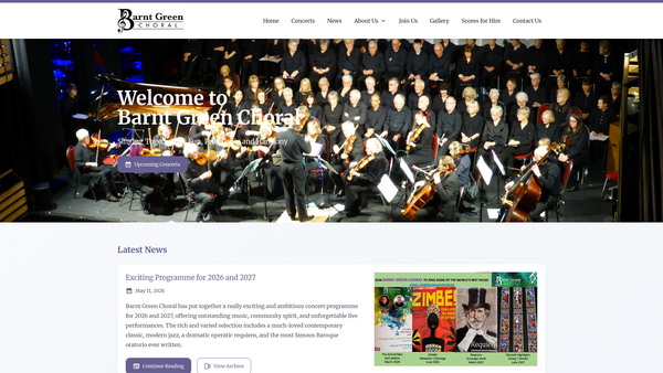 Screenshot of the Barnt Green Choral website