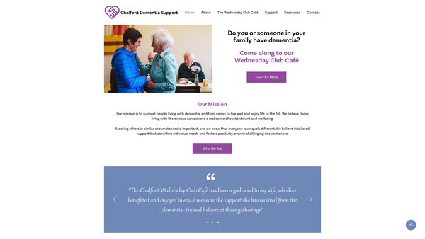 Screenshot of the Chalfont Dementia Support website