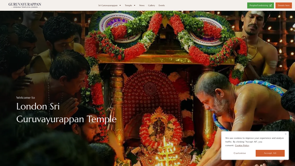 Screenshot of the London Sri Guruvayurappan Temple website