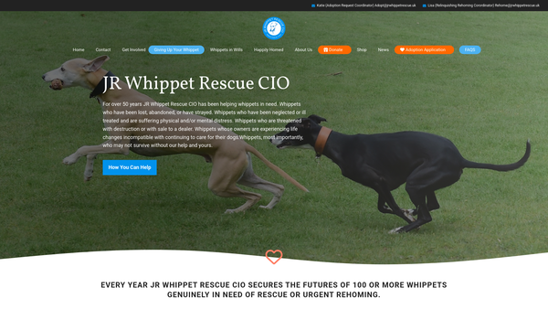 Screenshot of the Jr Whippet Rescue CIO website