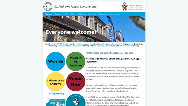 Screenshot of the The Parochial Church Council Of The Ecclesiastical Parish Of St Andrew, Upper Leytonstone In The Diocese Of Chelmsford website