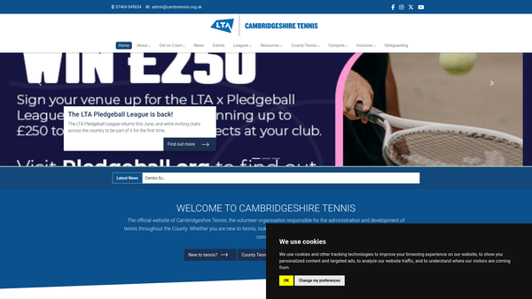Screenshot of the Cambridgeshire Tennis website