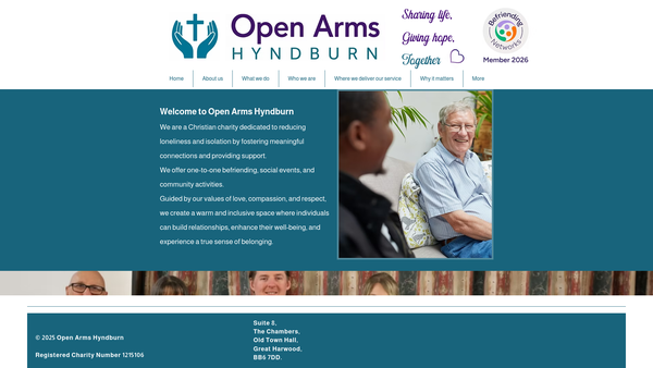 Screenshot of the Open Arms Hyndburn website