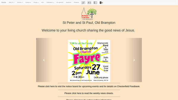 Screenshot of the The Parochial Church Council Of The Ecclesiastical Parish Of St Peter And St Paul, Old Brampton In The Diocese Of Derby website