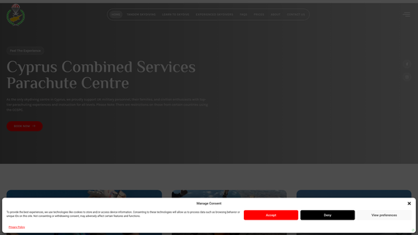 Screenshot of the Cyprus Combined Services Parachute Centre CIO website
