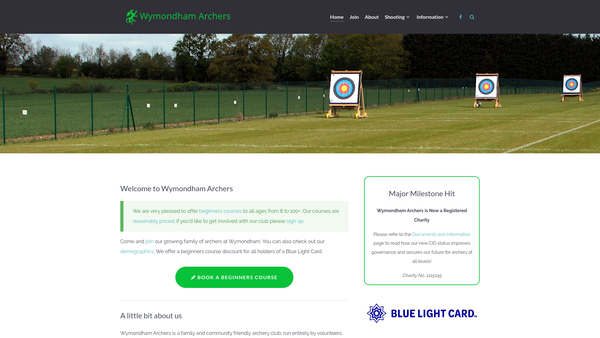 Screenshot of the Wymondham Archers website
