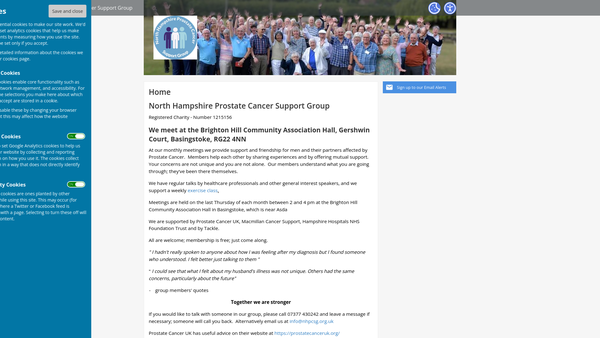 Screenshot of the North Hampshire Prostate Cancer Support Group website