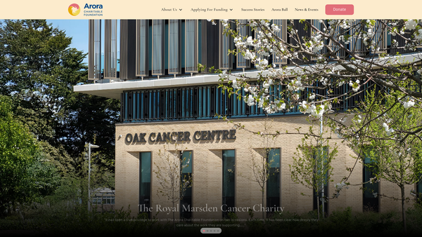 Screenshot of the The Arora Charitable Foundation website