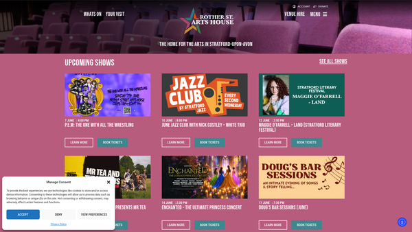 Screenshot of the Rother Street Arts House website