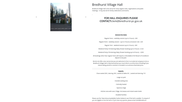 Screenshot of the Bredhurst Village Hall website