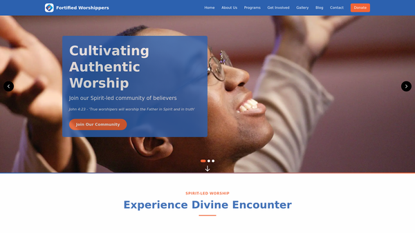Screenshot of the Fortified Worshippers website