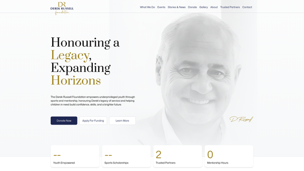 Screenshot of the The Derek Russell Foundation website