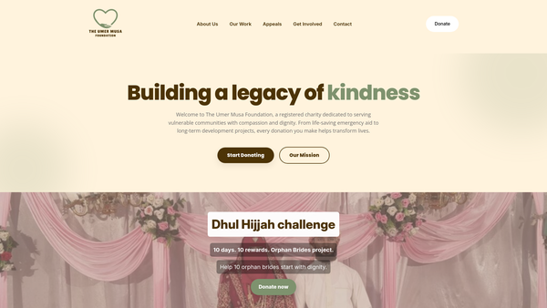 Screenshot of the The Umer Musa Foundation website