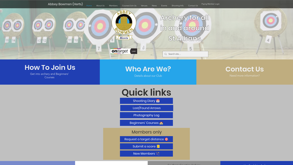 Screenshot of the Abbey Bowmen (Herts) website