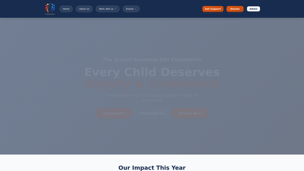 Screenshot of the The School Essential Kits Foundation website