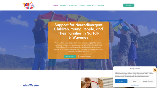 Screenshot of the Thrive Autism website