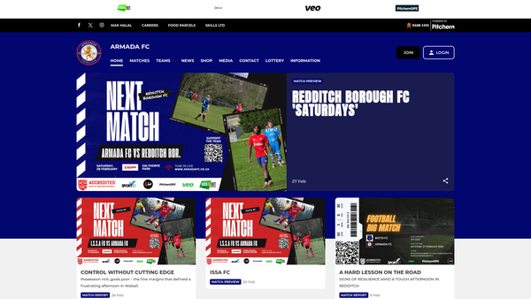 Screenshot of the Armada Football Club website