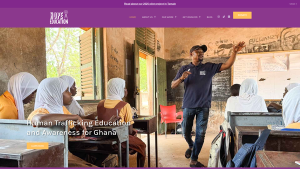 Screenshot of the Hope Education Project website