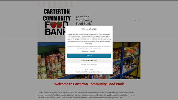 Screenshot of the Carterton Community Food Bank website