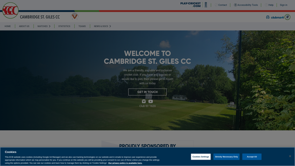Screenshot of the Cambridge St Giles Cricket Club website