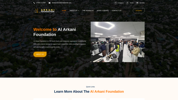 Screenshot of the Al Arkani Foundation website