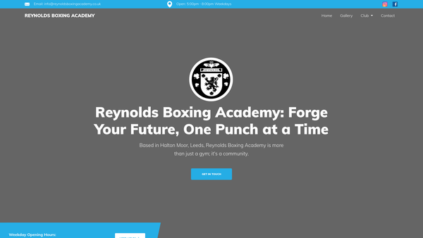 Screenshot of the Reynolds Boxing Academy website