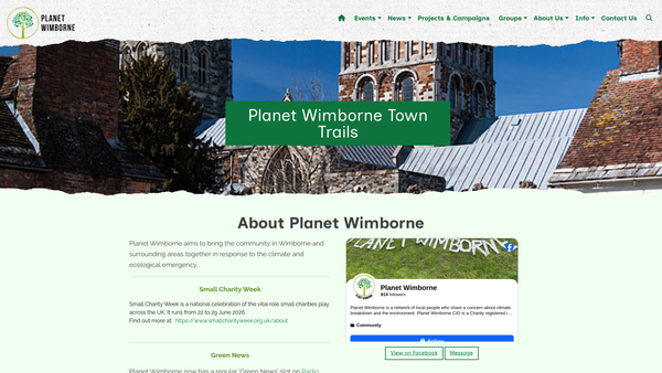 Screenshot of the Planet Wimborne CIO website