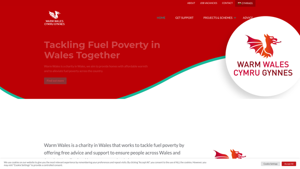Screenshot of the Warm Wales - Cymru Gynnes website