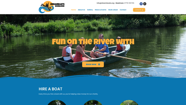 Screenshot of the Dreamboats Wimborne website