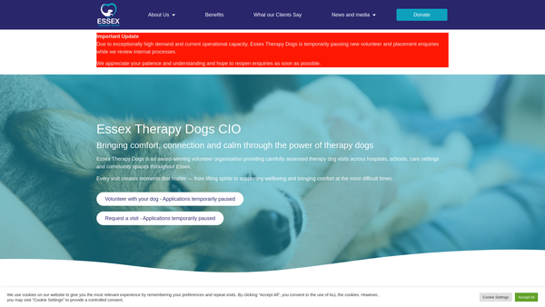 Screenshot of the Essex Therapy Dogs website