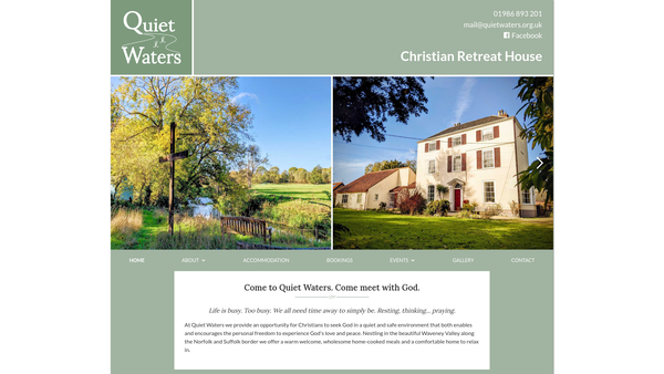 Screenshot of the Quiet Waters Christian Retreat House website