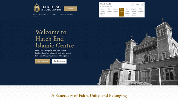 Screenshot of the Hatch End Islamic Centre website
