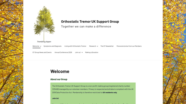 Screenshot of the Orthostatic Tremor UK Support Group website