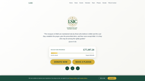 Screenshot of the Leamington Spa Islamic Centre website