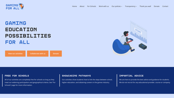 Screenshot of the Gaming For All website