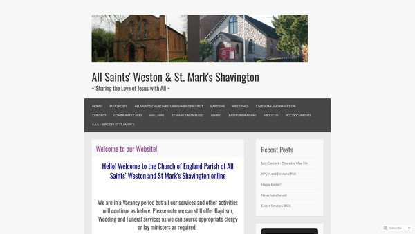 Screenshot of the The Parochial Church Council Of The Ecclesiastical Parish Of All Saints' Weston And St Mark's Shavington In The Diocese Of Chester website