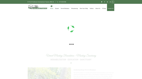 Screenshot of the Vervet Monkey Foundation UK website