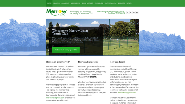 Screenshot of the Merrow Lawn Tennis Club website