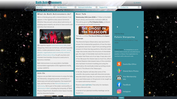 Screenshot of the Bath Astronomers website