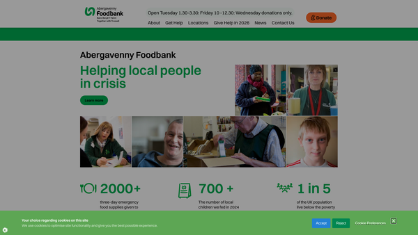 Screenshot of the Abergavenny Foodbank website