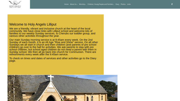 Screenshot of the The Parochial Church Council Of The Ecclesiastical Parish Of Holy Angels, Lilliput, In The Diocese Of Salisbury website