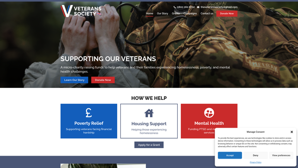 Screenshot of the Veterans Society website