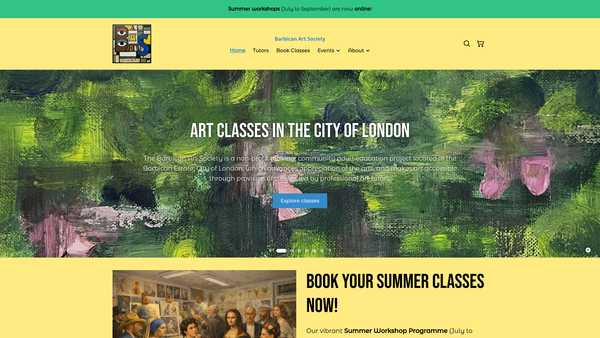 Screenshot of the The Barbican Art Society website