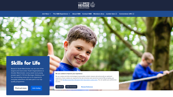 Screenshot of the 5th Manchester Boys' Brigade & Girls' Association website