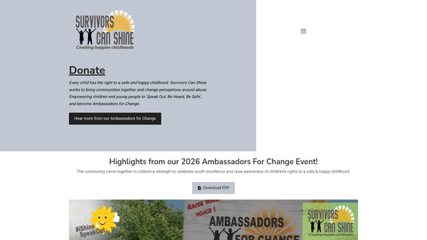 Screenshot of the Survivors Can Shine CIO website